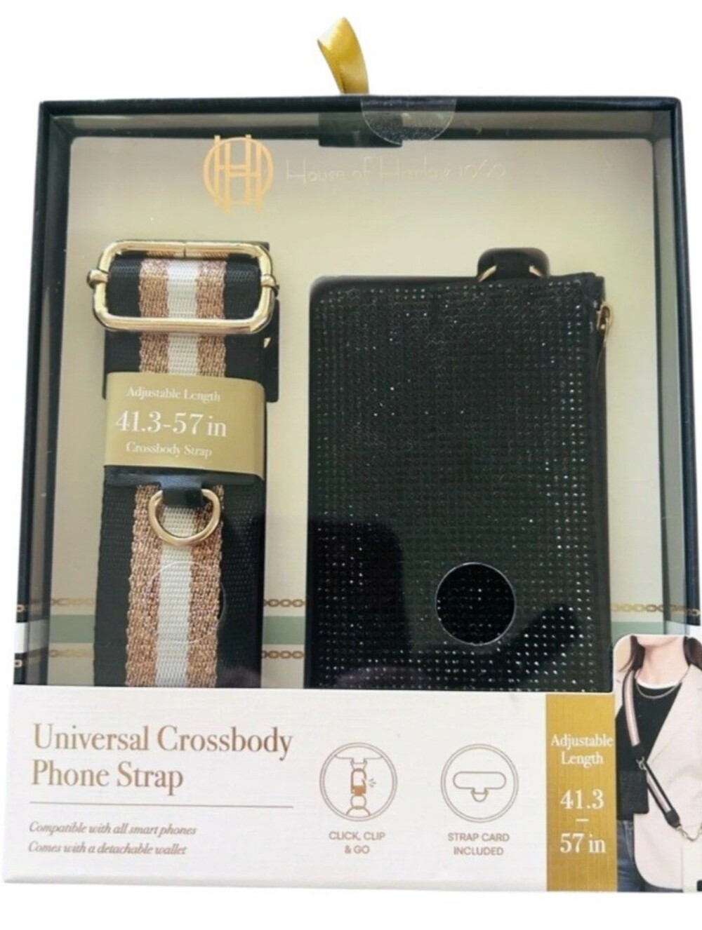 House of Harlow 1960 Universal Crossbody Phone Strap Wallet Set Black